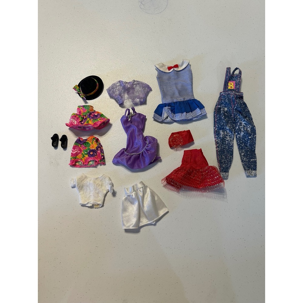 Vintage Barbie Doll Clothes Lot Mattel Genuine Fashion Overalls Dress Gown Shoes